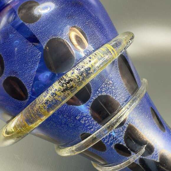 2001 Cliff Goodman Art Glass Vase Vessel Spiral Cobalt Blue Gold Specks Signed - Picture 8 of 16